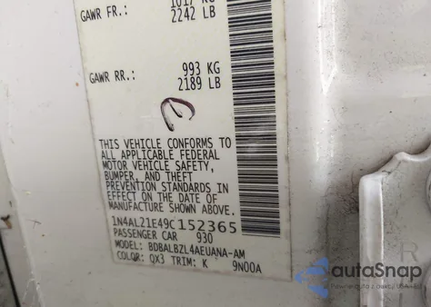 2009 Nissan Altima 2.5 S from USA, damaged, VIN 1N4AL21E49C152365